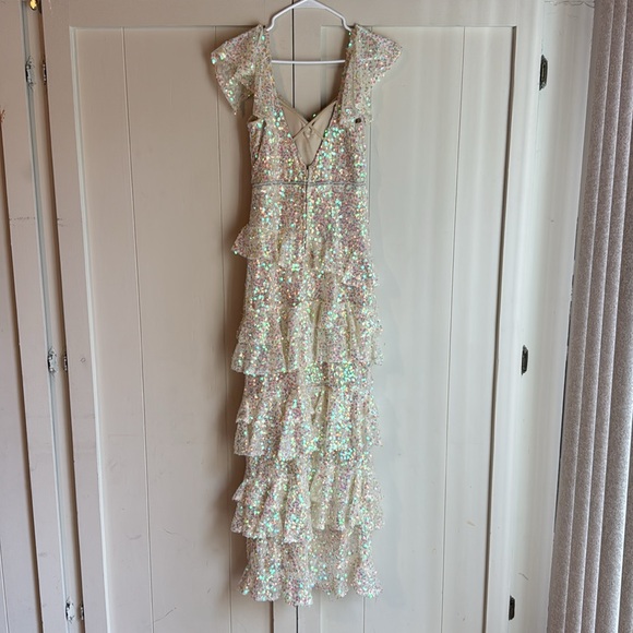 All Over Sequin Tiered Mesh Gown Dress - Picture 2 of 2